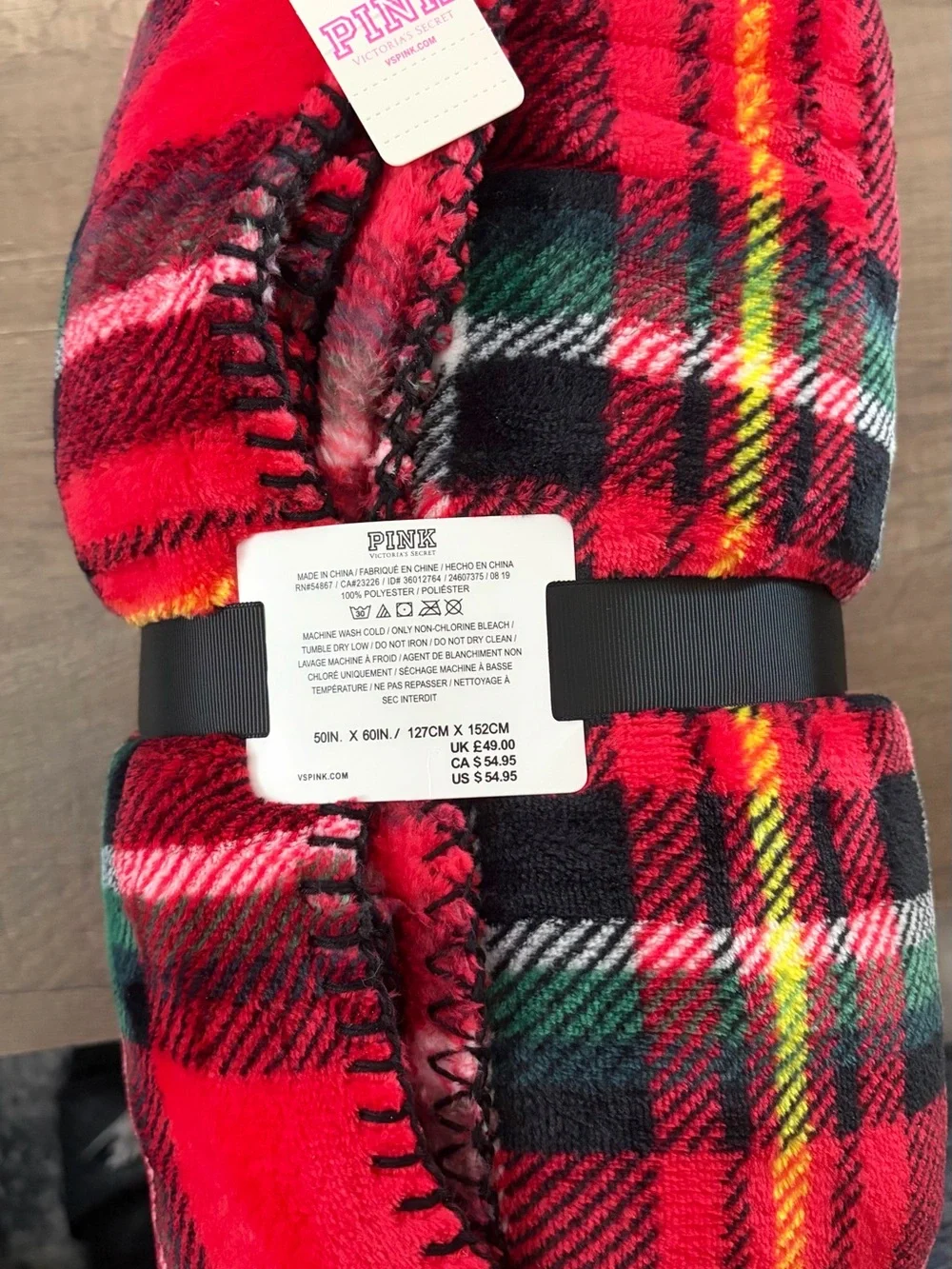 PINK Victoria's Secret Red Tartan Plaid Blanket 50inX60in